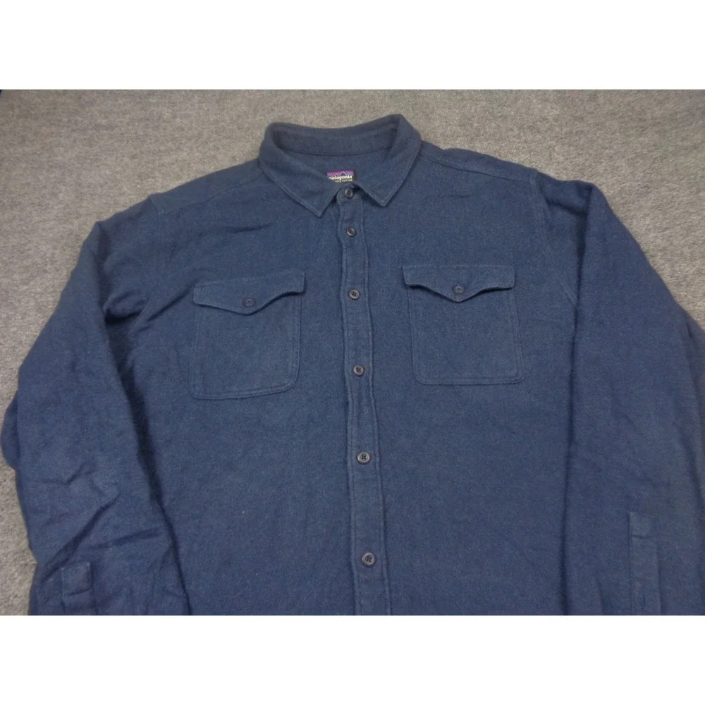 Patagonia Fjord Heavy Flannel Shirt Mens XXL‎ Navy Blue Cotton Long Sleeve